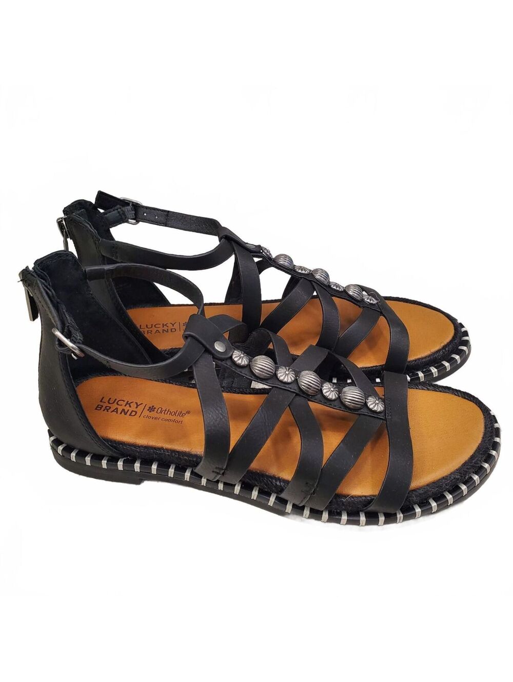 Lucky Brand Womens Korina Beaded Gladiator Sandals Size 7.5 Black Leather